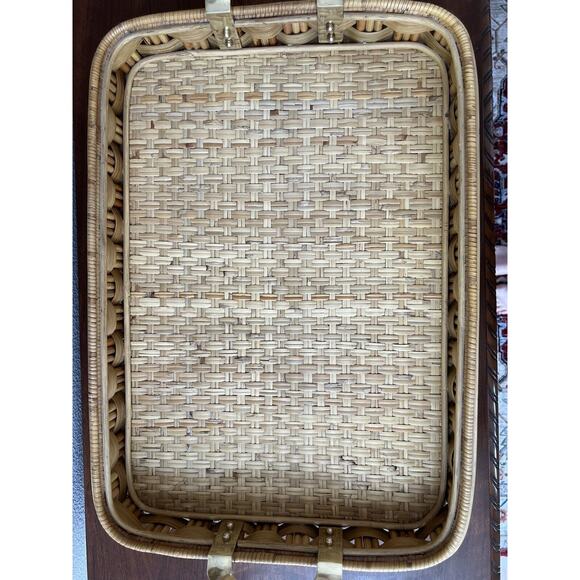 Vintage Ralph Lauren Rattan Reed Tray Brass Handles - Picture 4 of 15